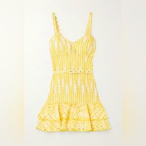 Charo Ruiz Marianne Short Dress yellow and white broderie anglaise cotton size M
